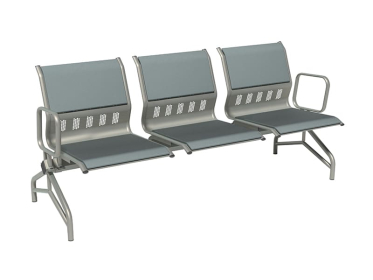 Секция стульев 3-х местная С4.49.01 с мягкими накладками кожзам и подлокотниками (Пегас серый, каркас металлик)