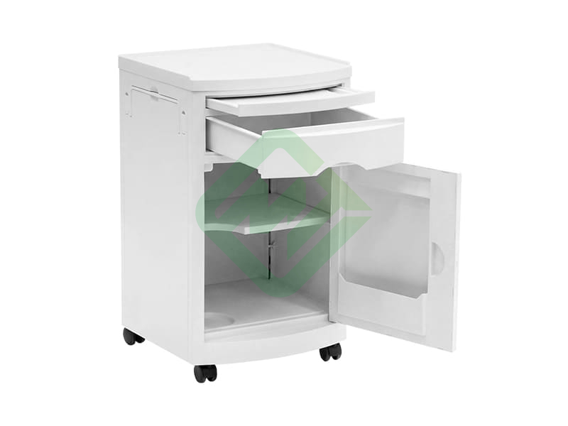 Тумба медицинская подкатная МЕТ TL-220 (с выдвижным столиком, фасад бело-серый)