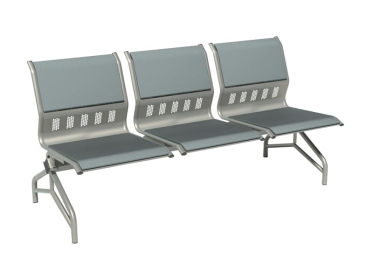 Секция стульев 3-х местная С4.49.01 (Пегас серый, каркас металлик), с мягкими накладками кожзам